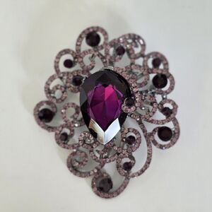 Vintage Silver With Purple Brooch Pin Pendant